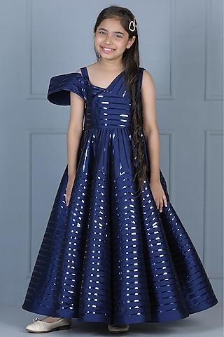 blue silk embellished gown for girls