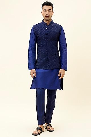 blue silk embroidered bundi jacket