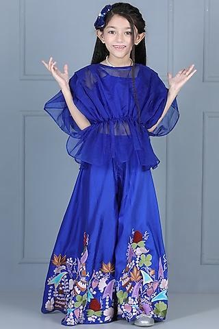 blue silk embroidered palazzo pant set for girls