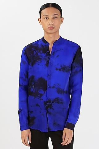 blue silk hand-dyed shirt