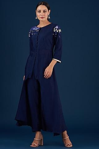 blue silk kurta set