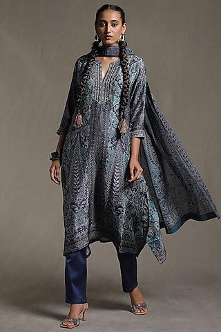 blue silk kurta set