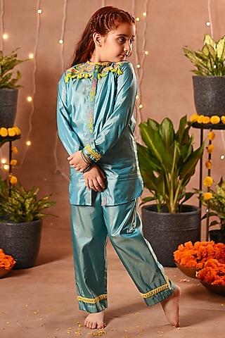 blue silk pant set for girls