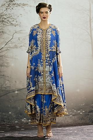 blue silk printed cape