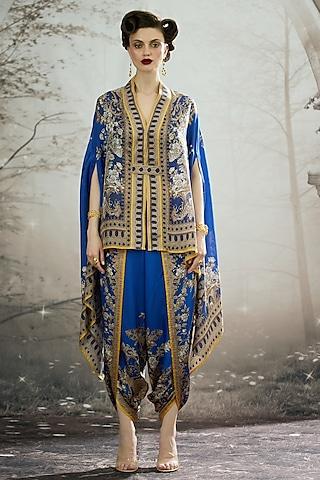 blue silk printed cape