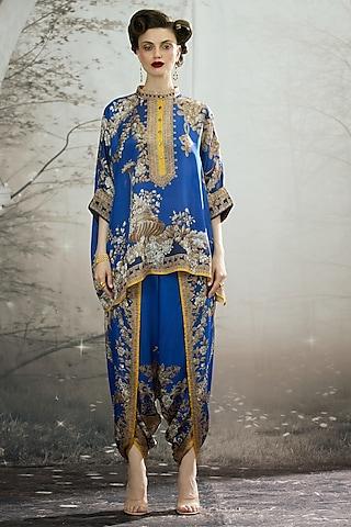 blue silk printed tunic