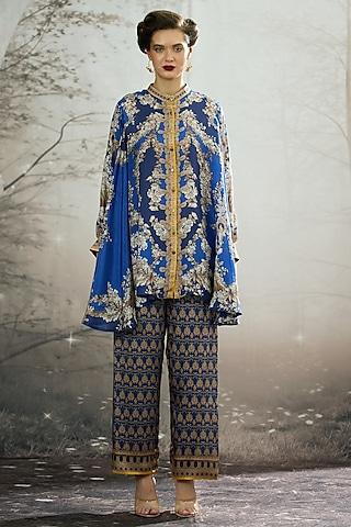 blue silk printed tunic