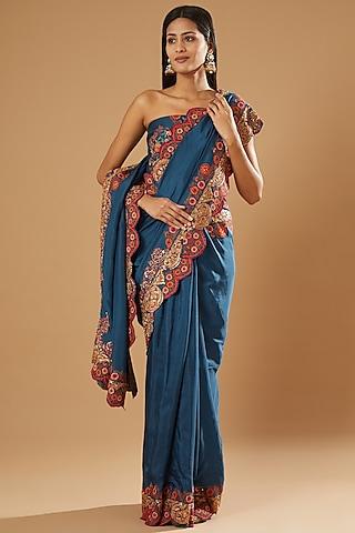 blue silk saree set