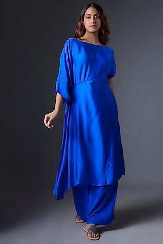 blue silk satin georgette tunic set