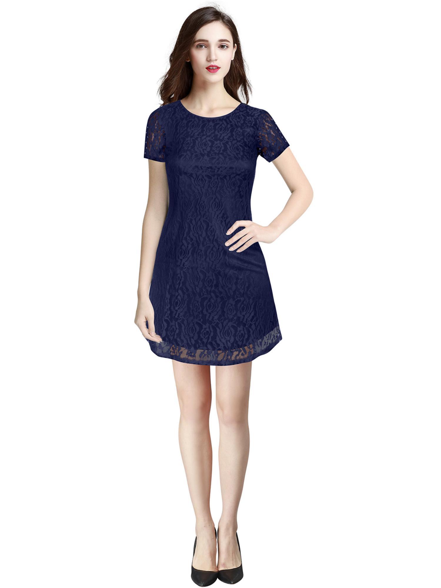 blue skater knit fabric dress for women