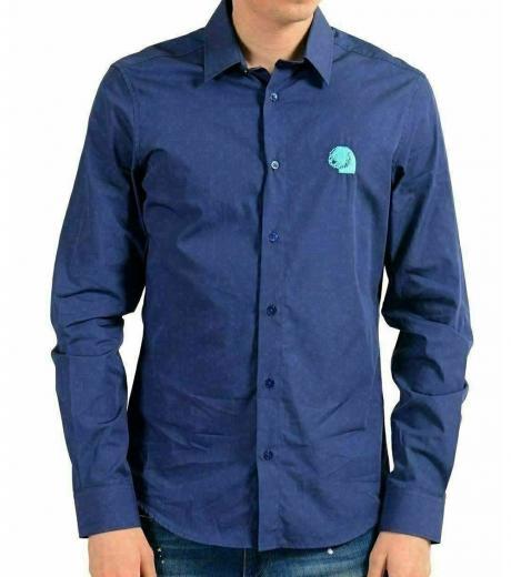 blue slim long sleeve casual shirt