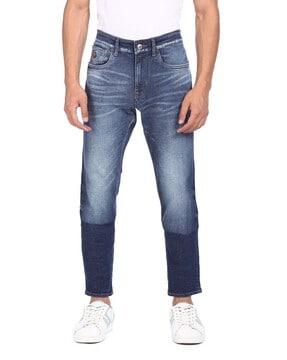 blue slim tapered fit stone wash jeans