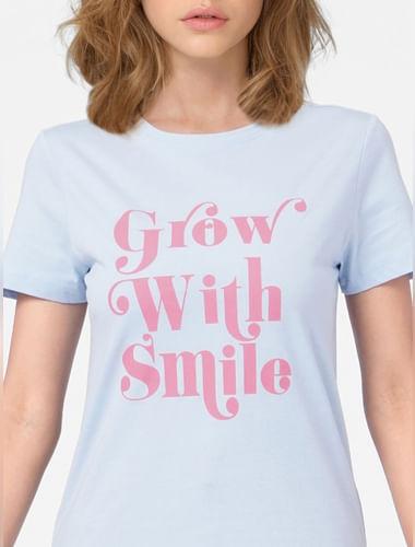 blue slogan print t-shirt