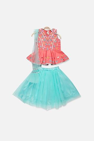 blue soft tulle lehenga set for girls