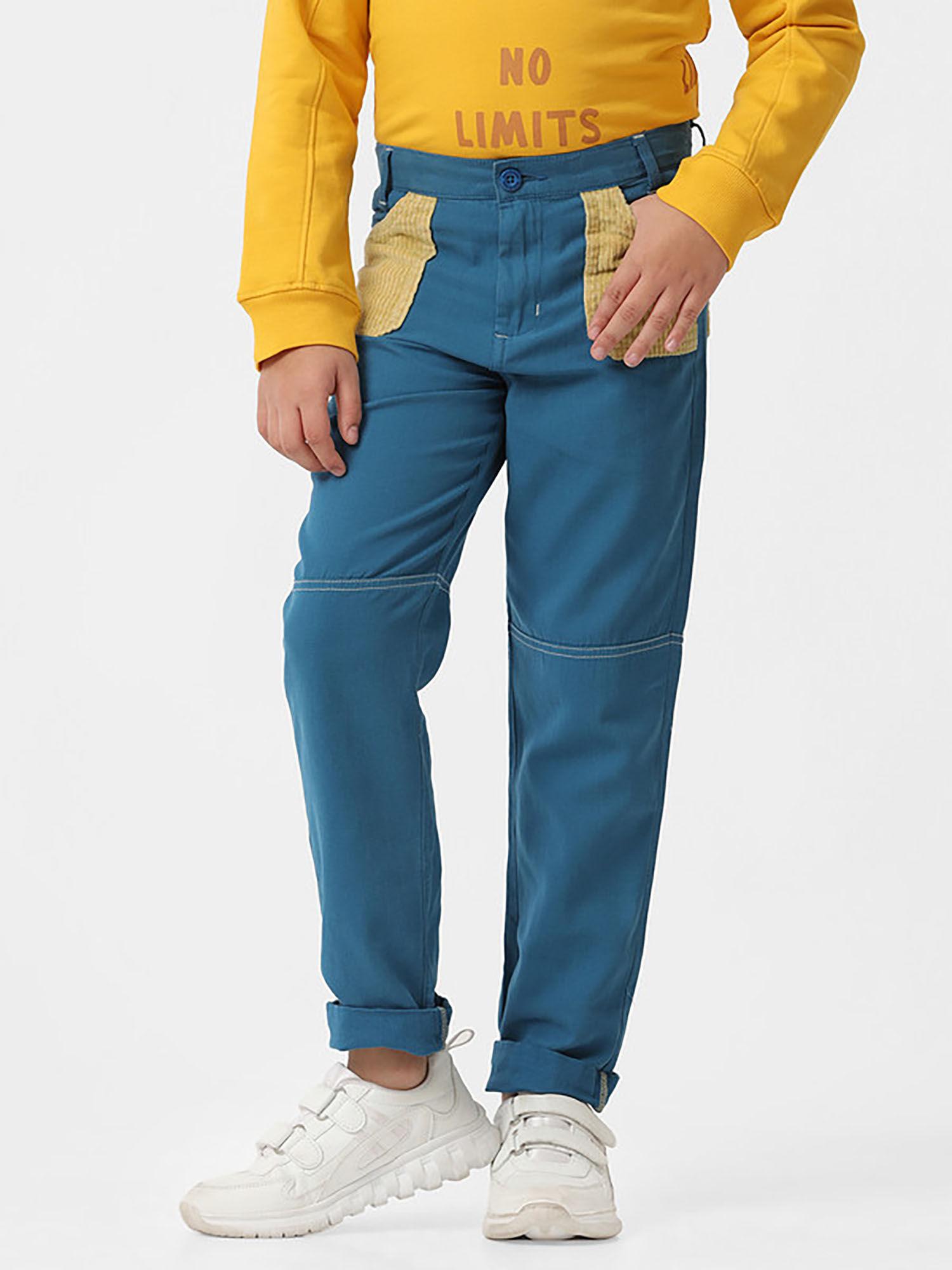 blue solid/plain boys trouser