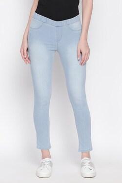 blue solid ankle-length casual women regular fit jeans