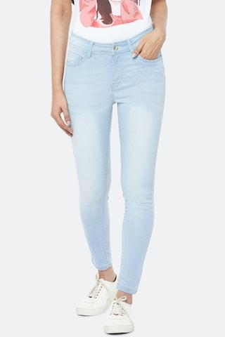 blue solid ankle-length casual women skinny fit jeans