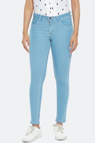 blue solid ankle-length casual women skinny fit jeans