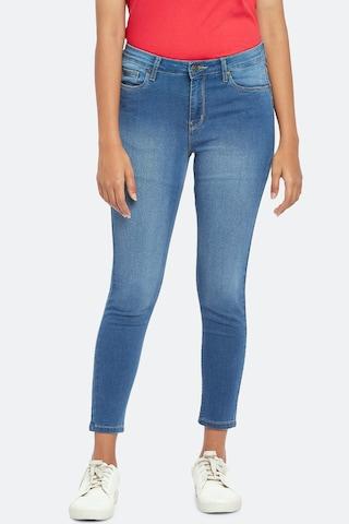 blue solid ankle-length casual women slim fit jeans