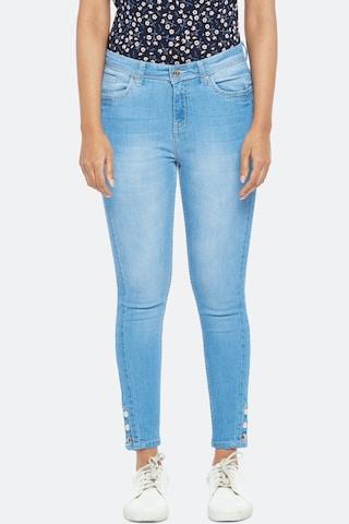 blue solid ankle-length casual women slim fit jeans