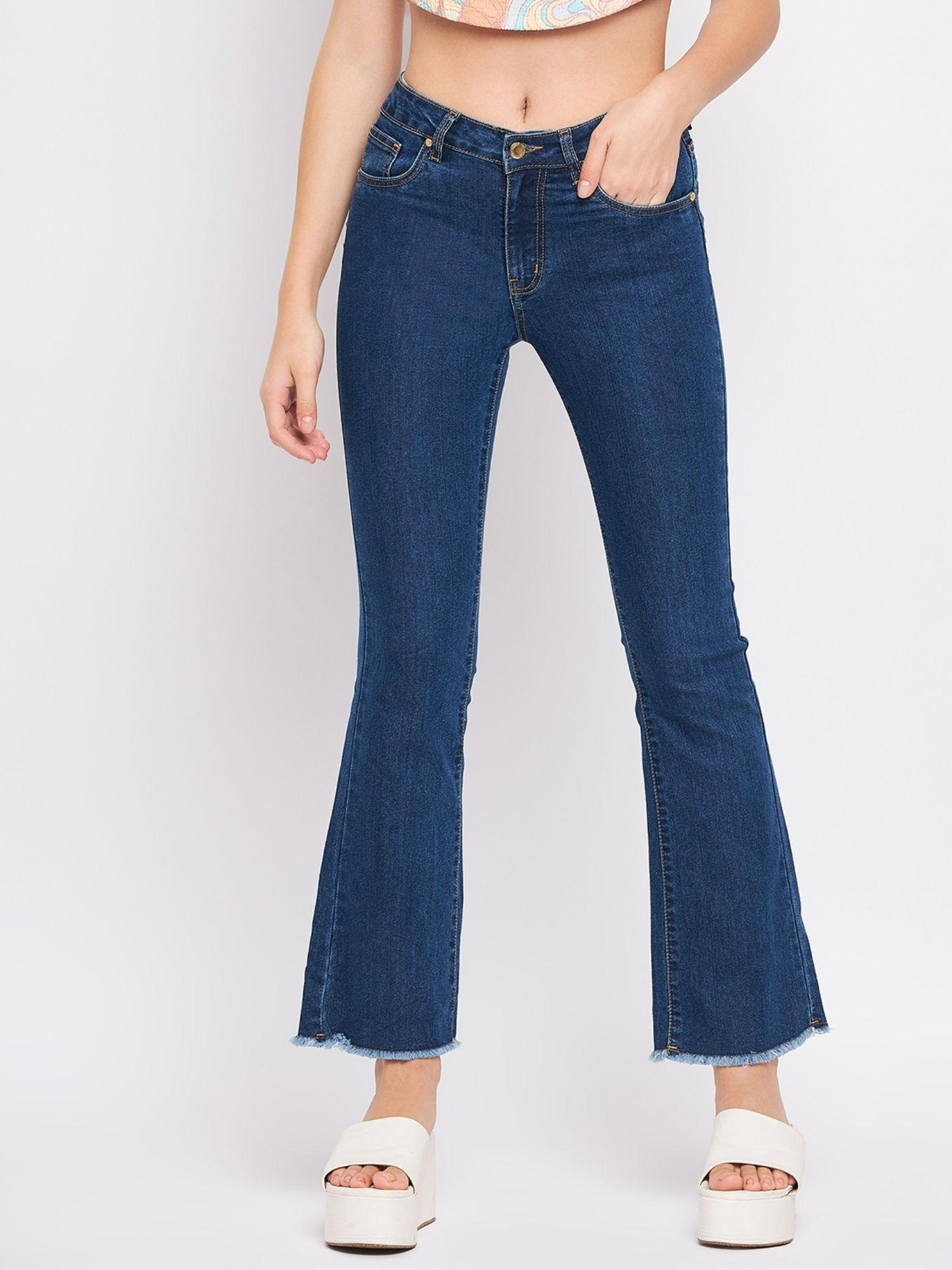 blue solid boot cut fit jeans