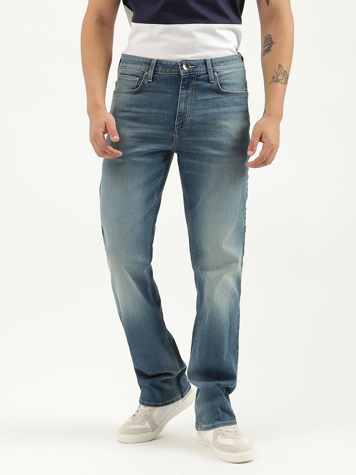 blue solid boot-leg fit jeans