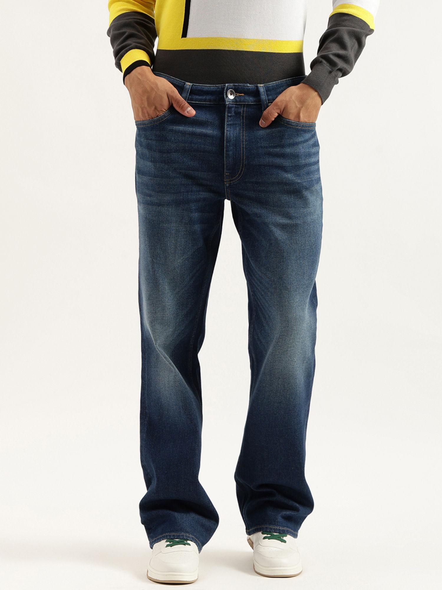 blue solid boot-leg fit jeans