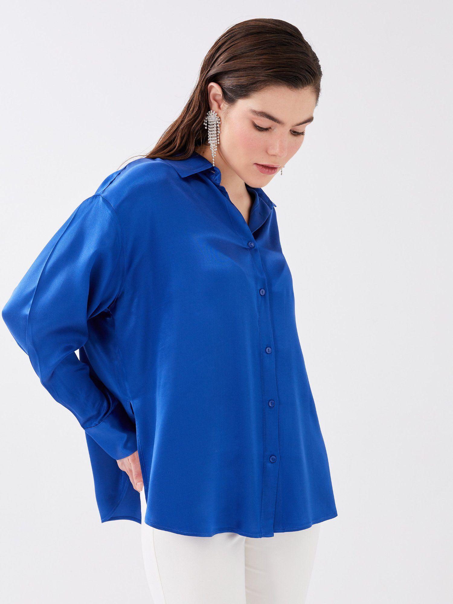 blue solid boxy shirt