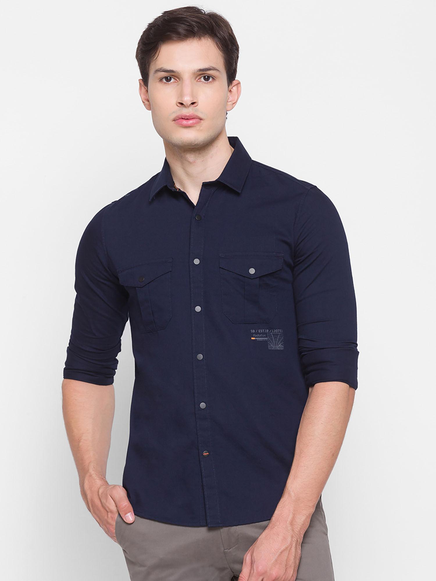 blue solid casual shirts