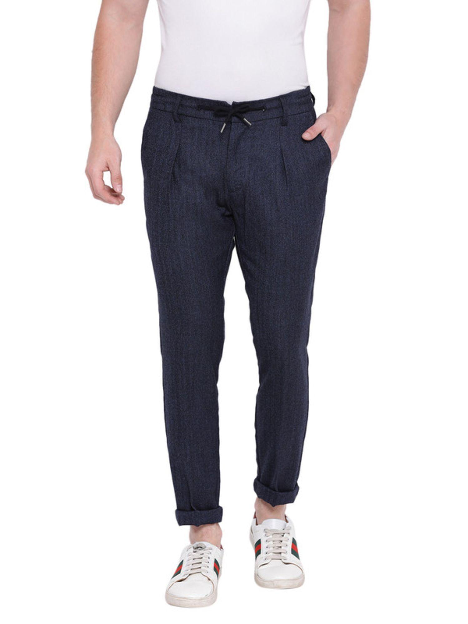 blue solid casual trouser