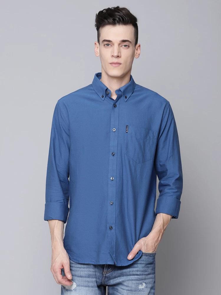 blue solid collar shirt