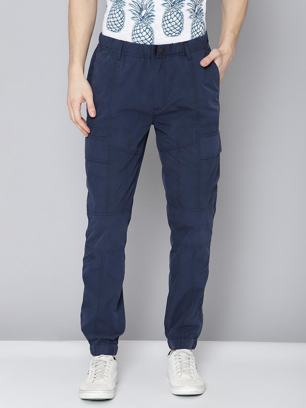 blue solid comfort fit trouser