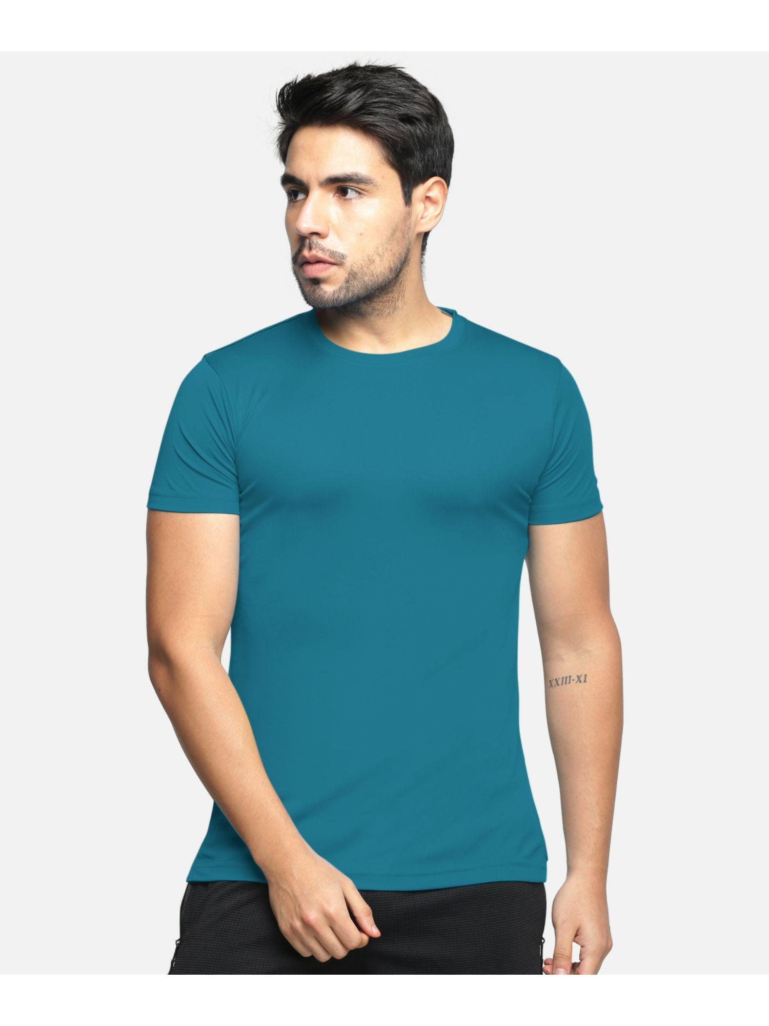 blue solid crew neck half sleeve t-shirt