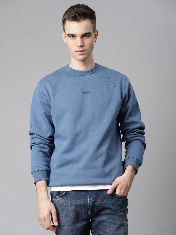 blue solid crew neck sweatshirt