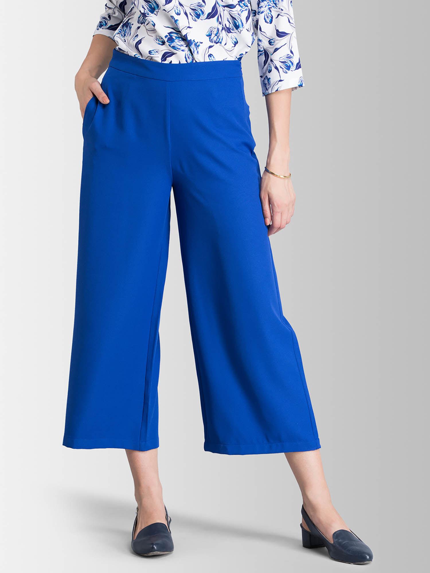 blue solid culottes