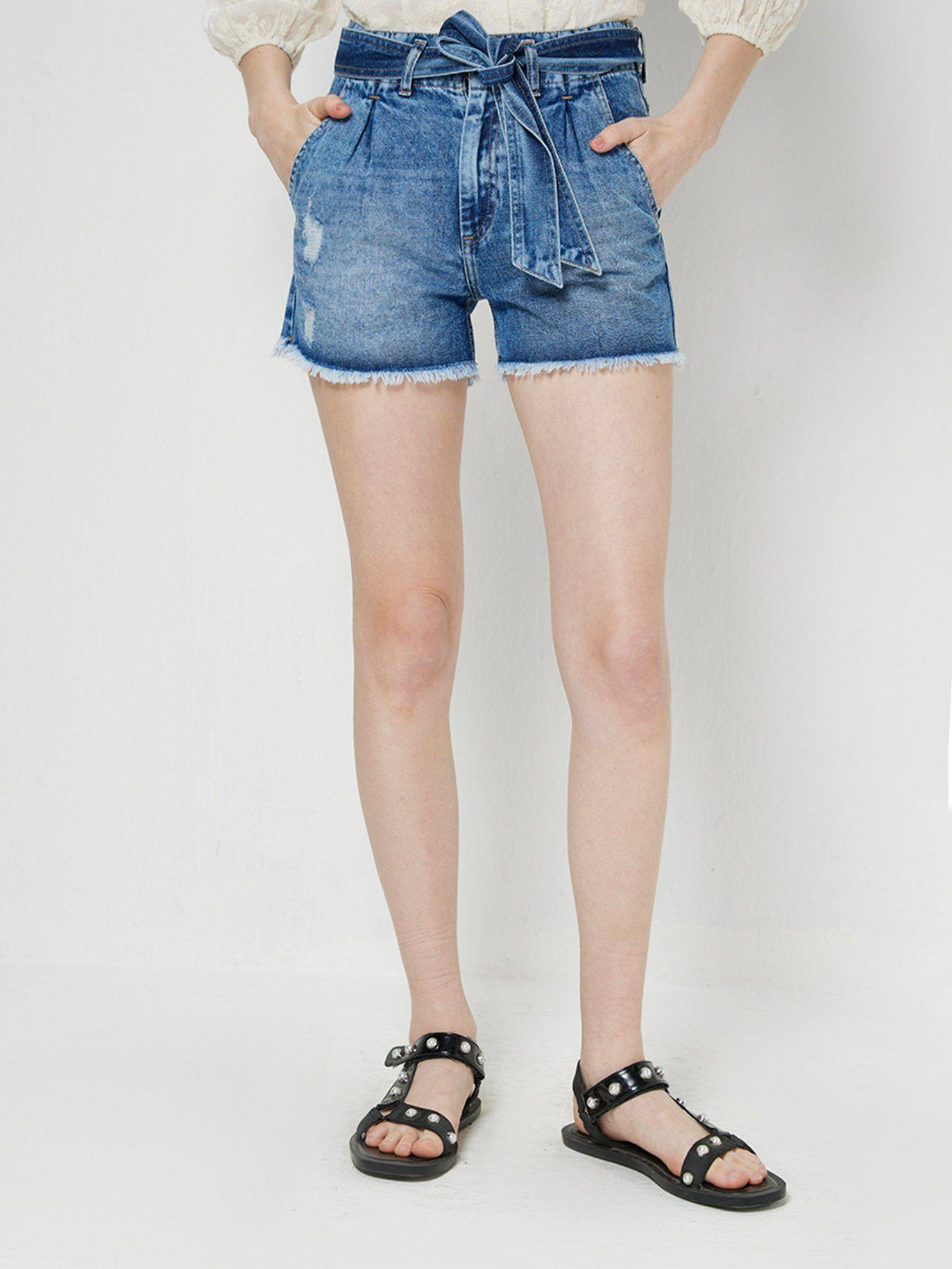 blue solid denim shorts (set of 2)