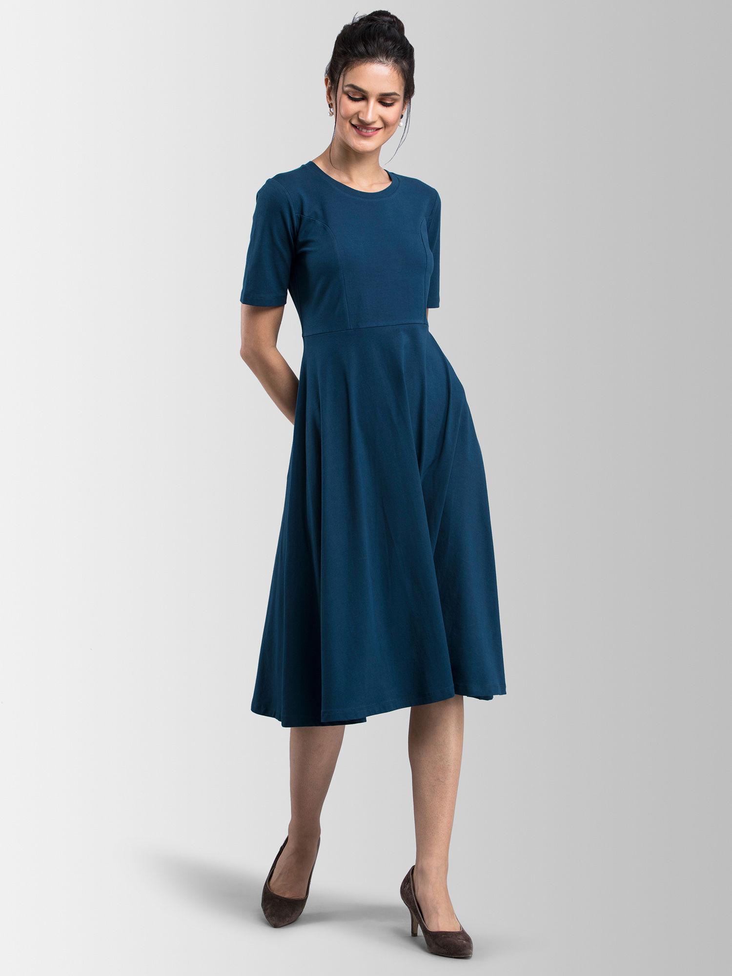blue solid dress