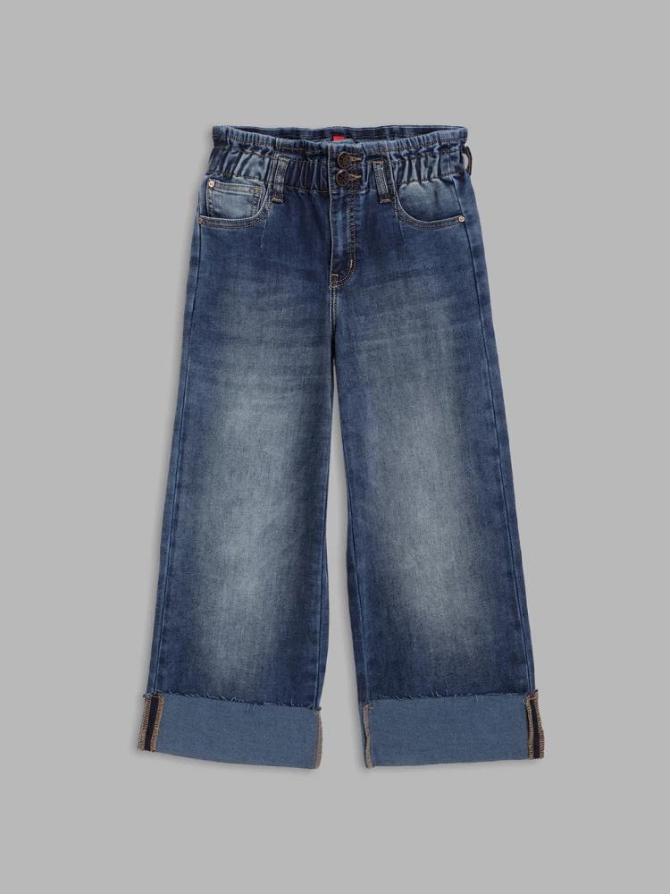 blue solid flared jeans