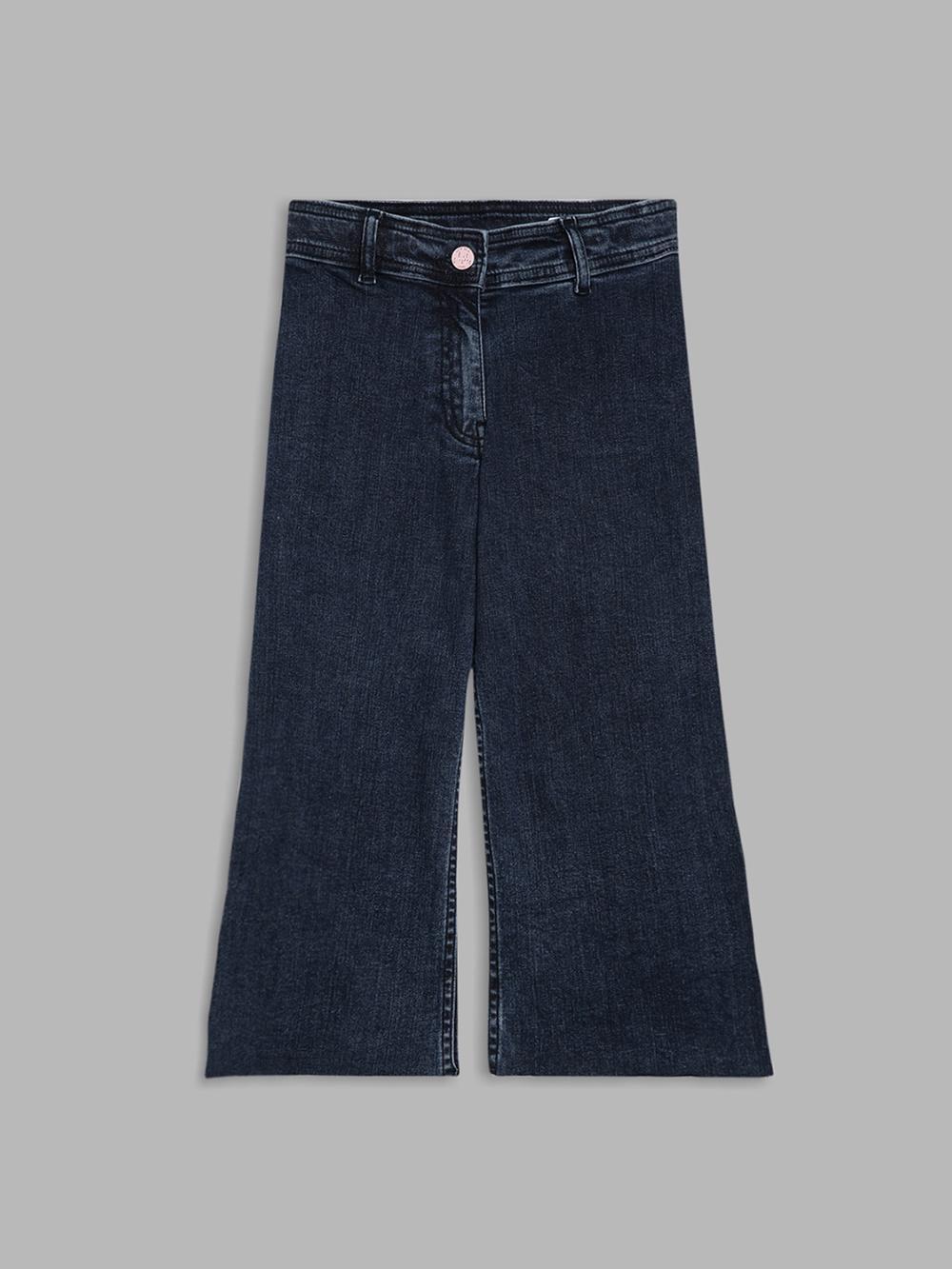 blue solid flared jeans