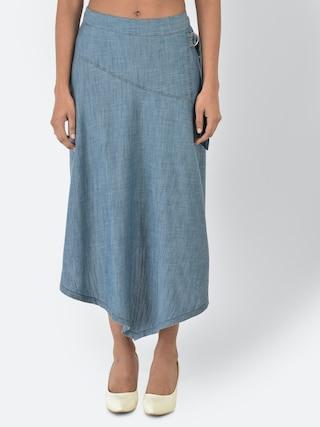 blue solid full length casual women regular fit skirt