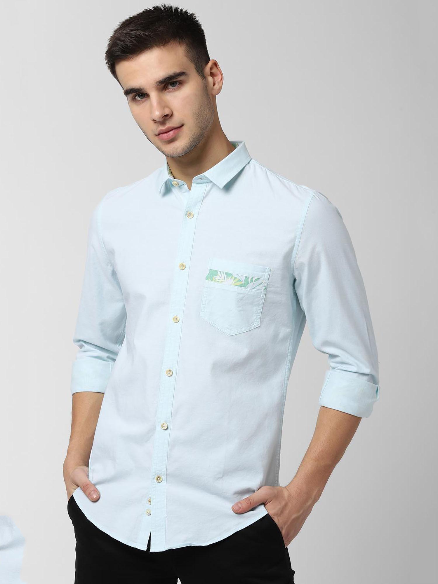 blue solid full sleeves casual shirt