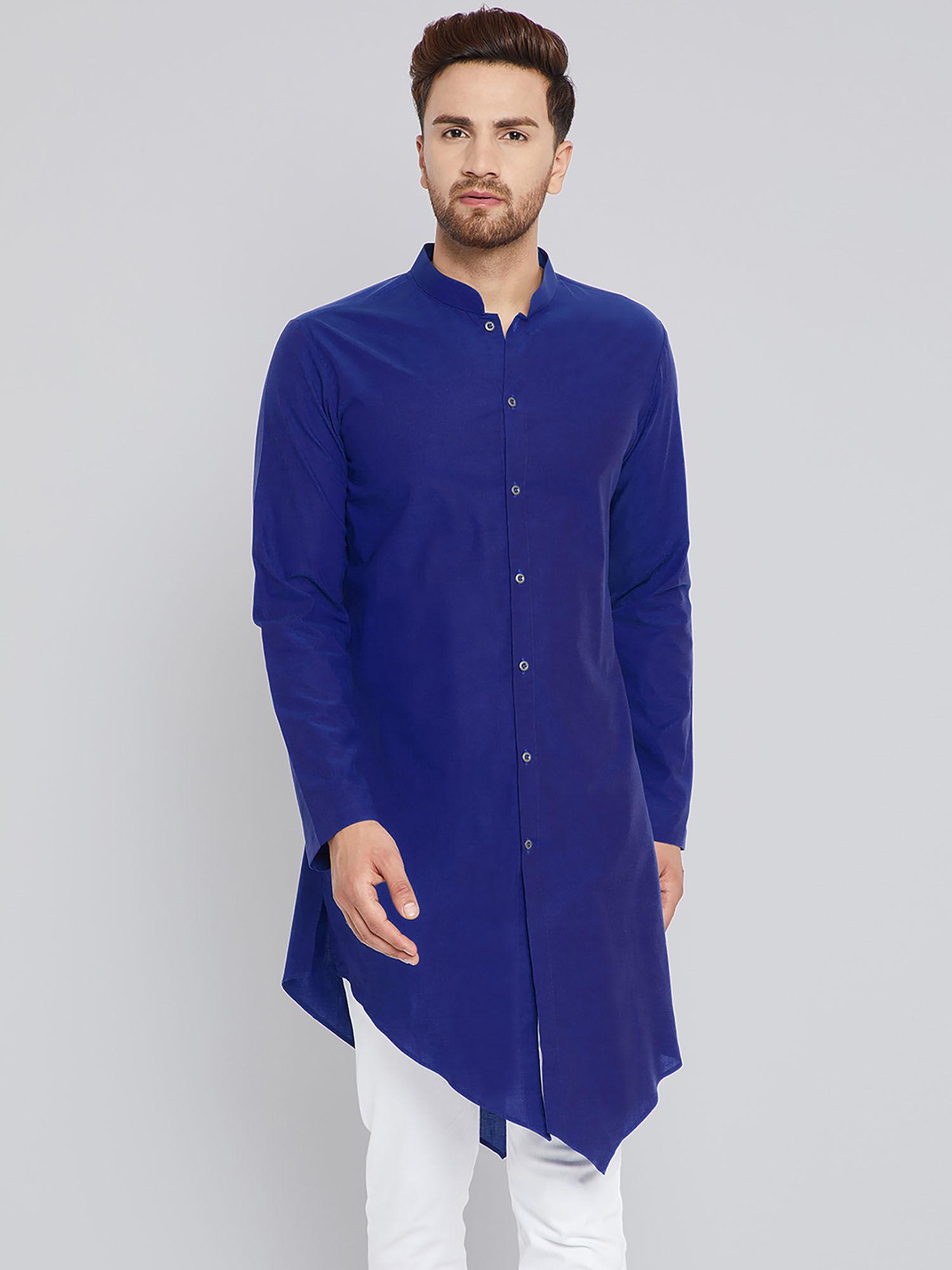 blue solid full sleeves kurta