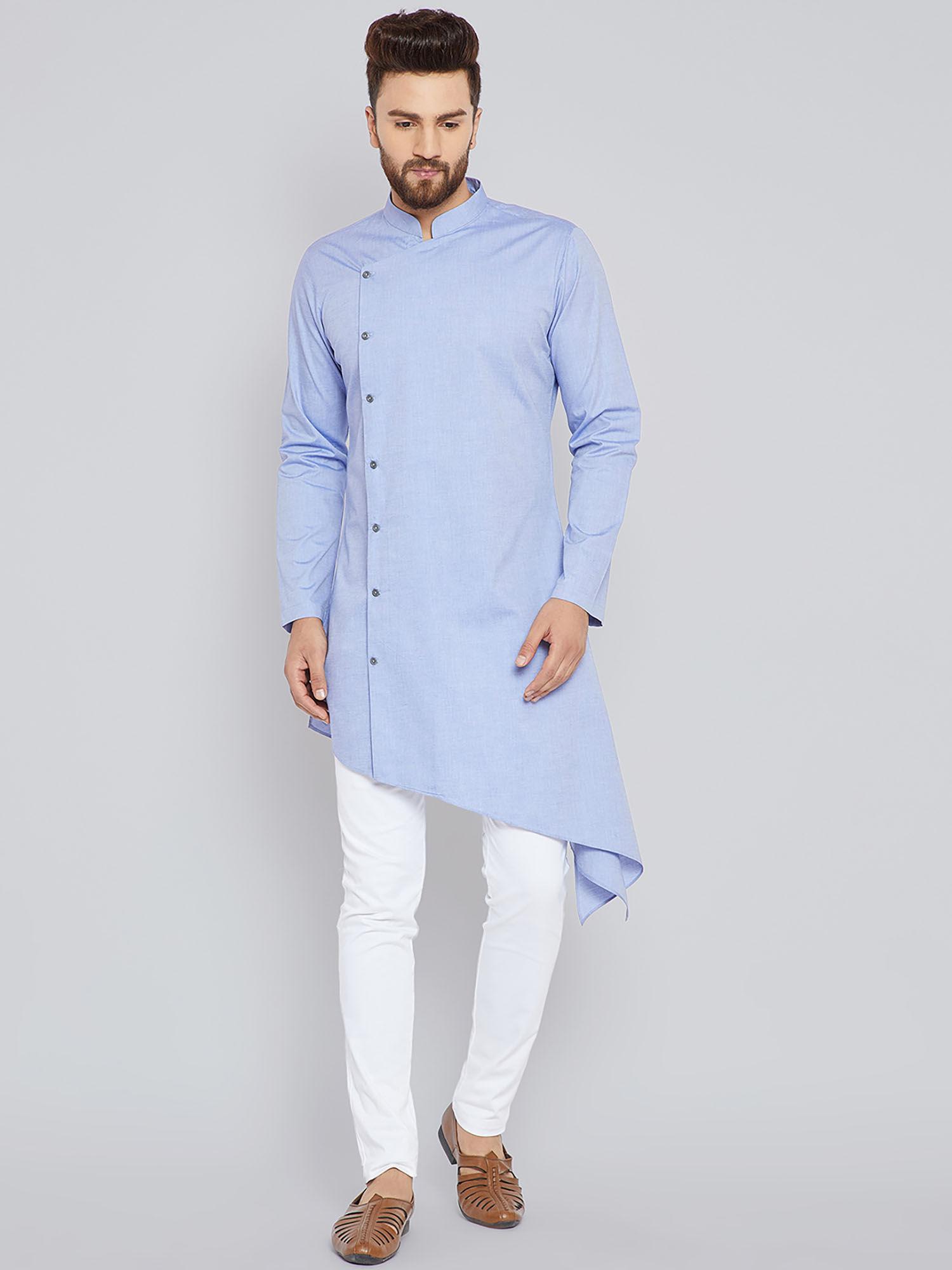 blue solid full sleeves kurta