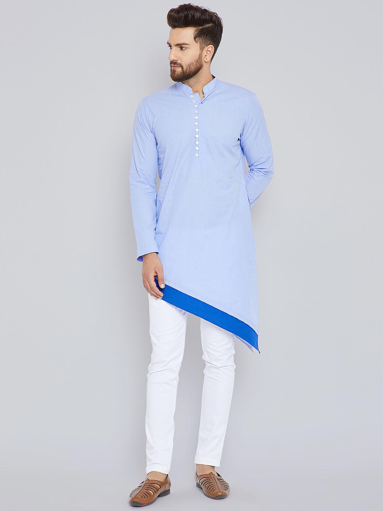 blue solid full sleeves kurta