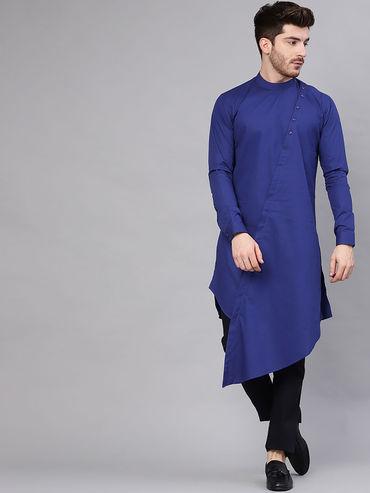 blue solid full sleeves kurta