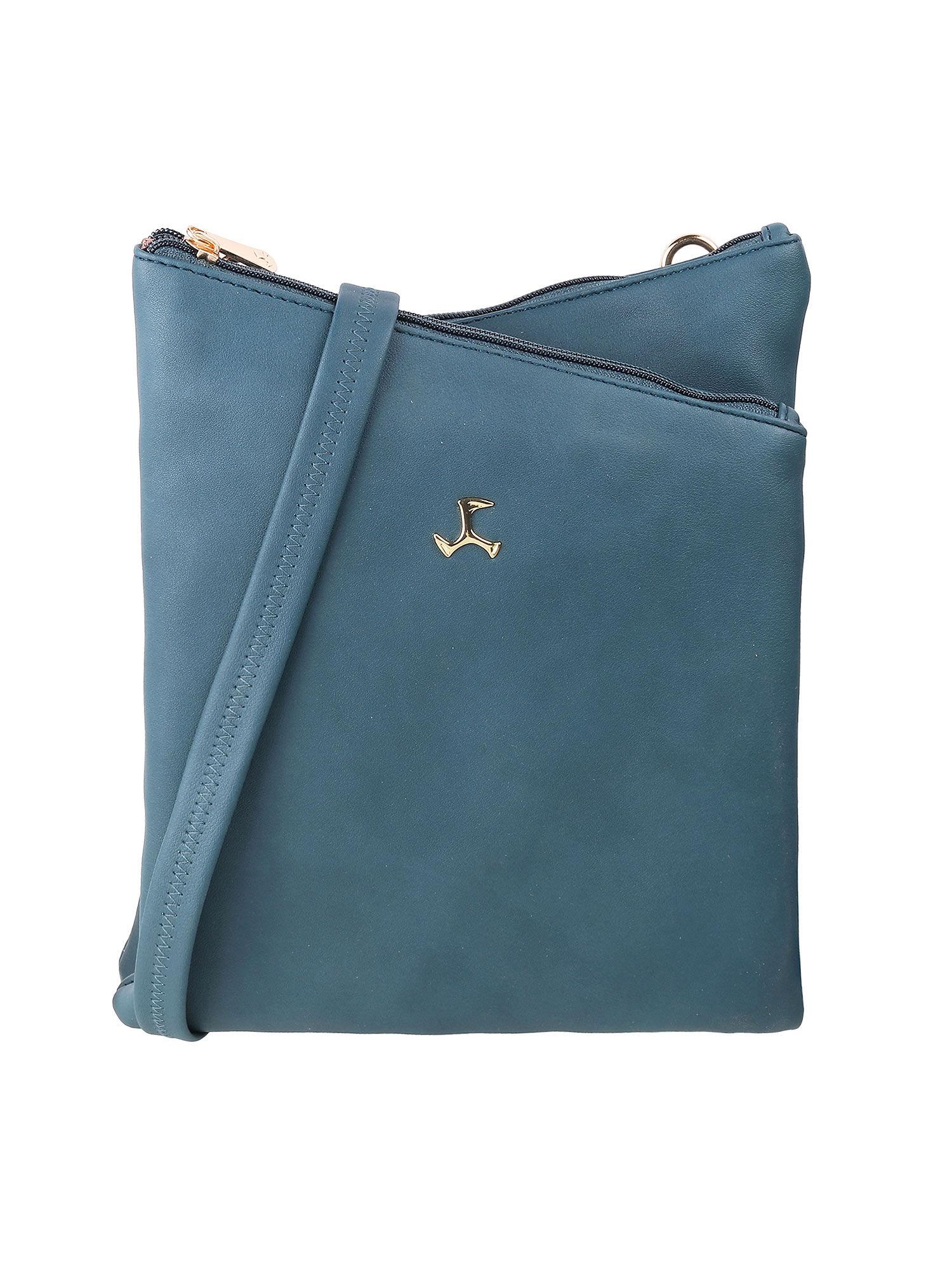 blue solid handbag