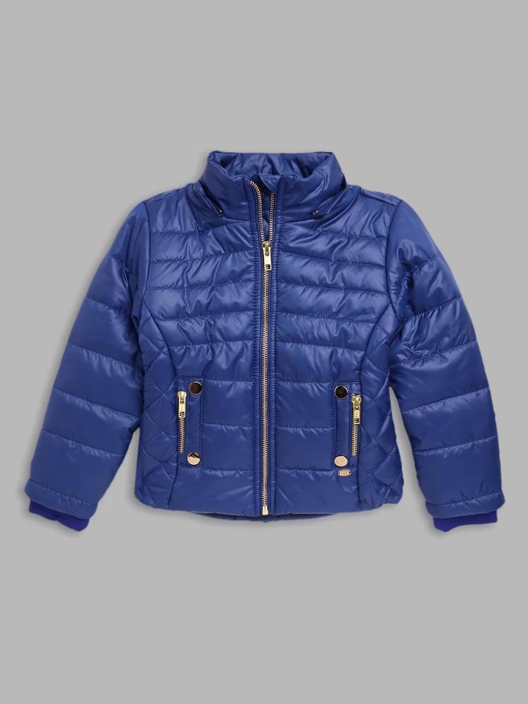 blue solid hooded jacket