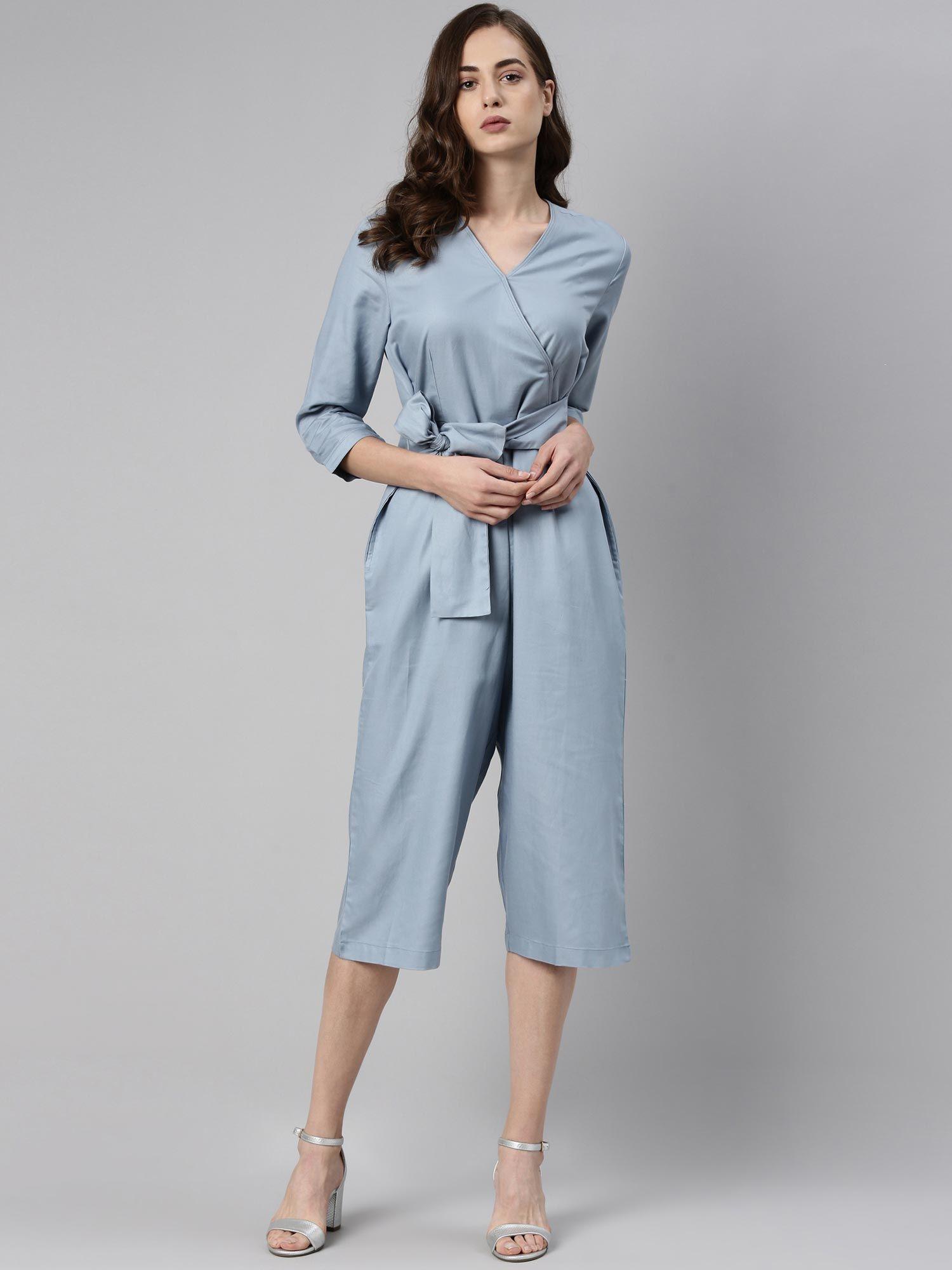 blue solid jumpsuits