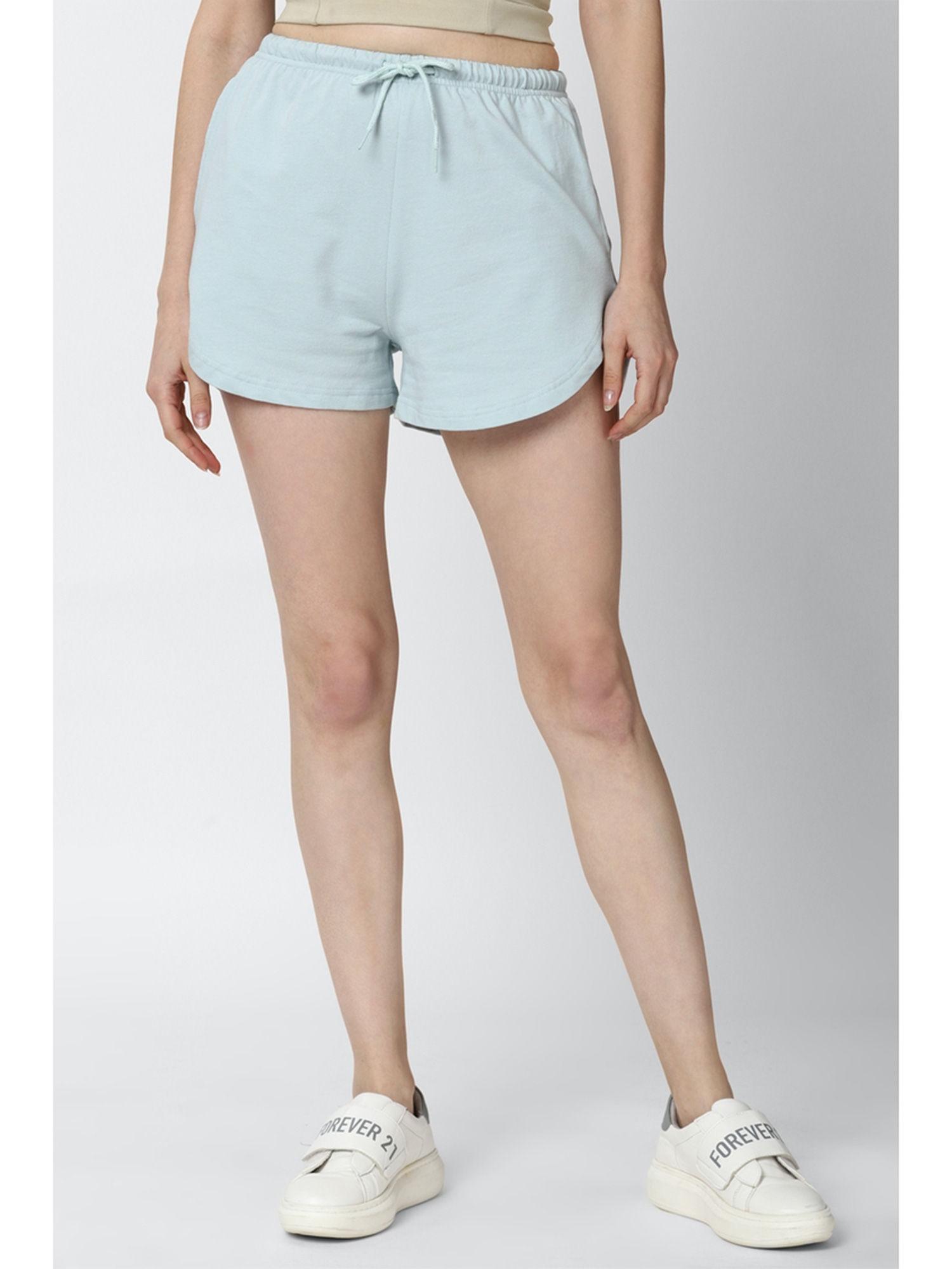 blue solid knit shorts