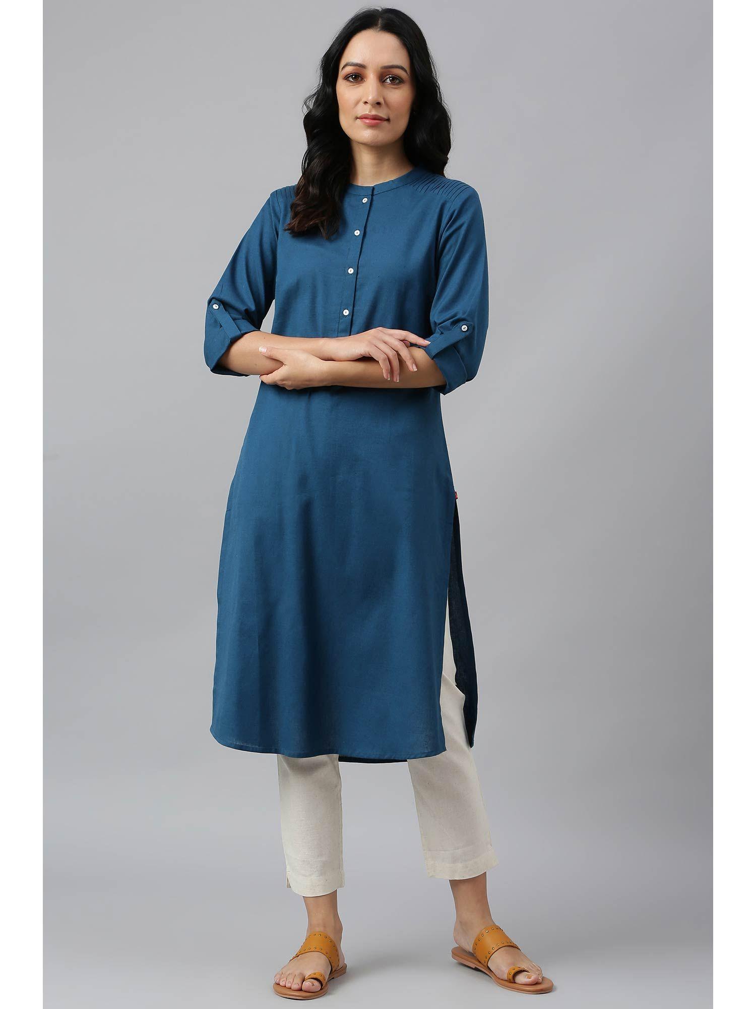 blue solid kurta